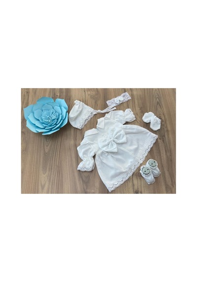 Hayy Baby Kids Wear Beyaz Pamuk Dantel Detaylı Bebek Mevlüt Elbise Seti
