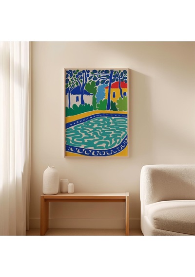 Bahçe Havuzu Posteri Renkli Matisse Duvar Sanatı Modern Yaz Baskısı