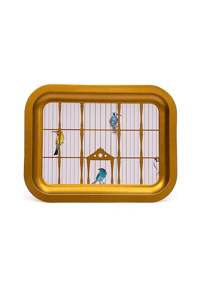 Bird Cage Desenli Küçük Klasik Metal Tepsi, 23 X 30 Cm