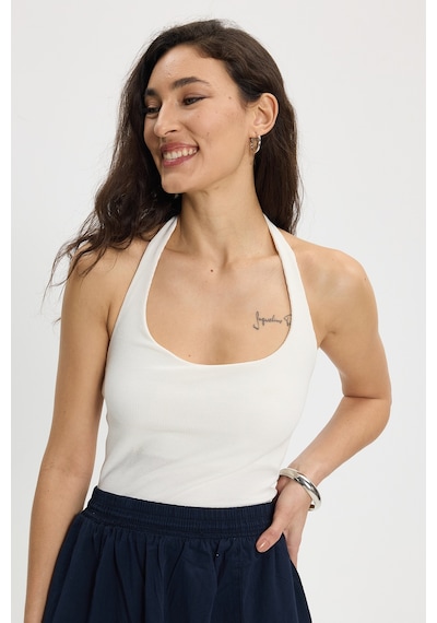 Tudors Kadın Slim Fit Dar Kesim Pamuklu Halter Yaka Kaşkorse Ekru Crop-50711