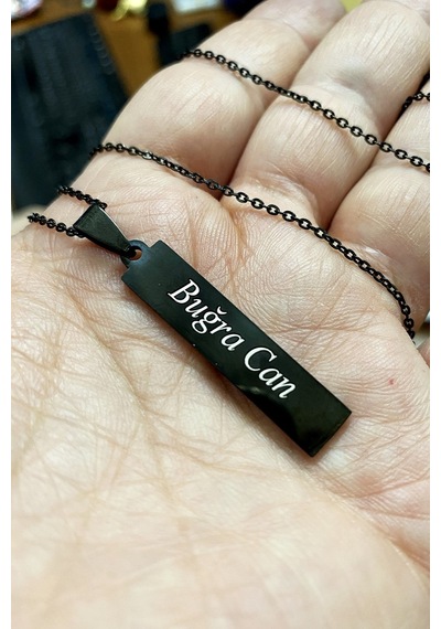 Unisex Spotify Kodlu Dikdörtgen Çubuk Bar Çelik Kolye Zincir Eck43 001