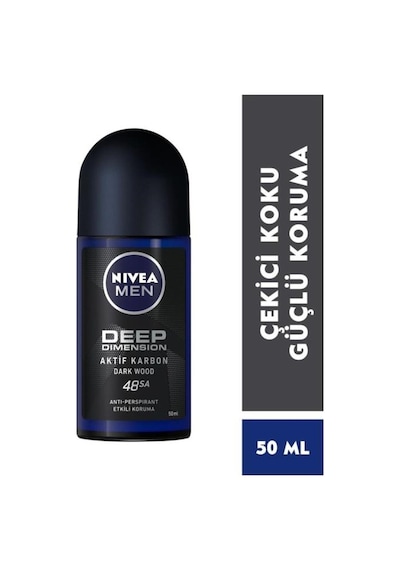 Men Erkek Roll-on Deodorant Deep Dimension Aktif Karbon 50ml, 72 Saat Anti-perspirant Koruma,x2 Adet