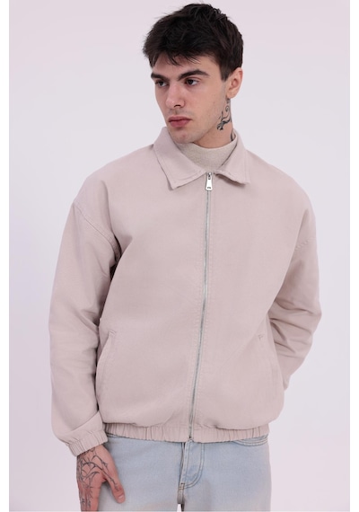 Erkek Gabardin Kumaş Fermuarlı Oversize Beli Lastikli Mevsimlik Ceket-265 Bej