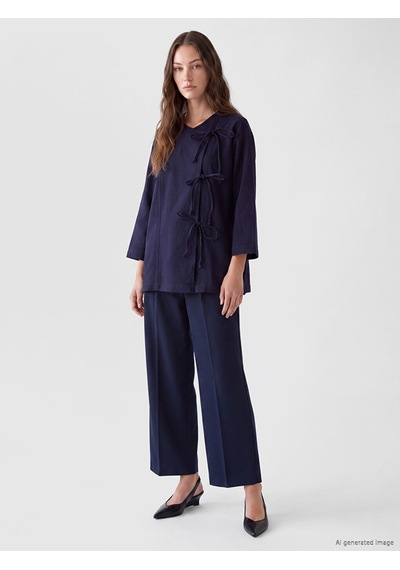 Lcw Modest Lacivert Kruvaze Yaka Bağcıklı Kadın Kimono