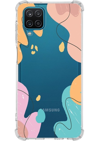 Samsung Galaxy A12 Uyumlu Köşe Korumalı Antişok Kapak Karışık Renkler Tasarımlı Şeffaf Kılıf