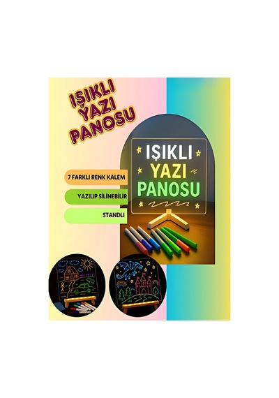 Işıklı Yazı Panosu 7 Renk Kalem Hediyeli 20x20 Cm Çok Renkli