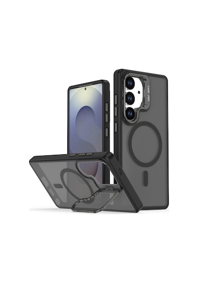 Samsung Galaxy S24 Kılıf Armor Seri Magsafe Uyumlu Stand Özellikli Kamera Lensli Kapak Siyah