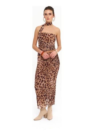 La Garita Leopar Etek Ve Straplez Takım Leopar Desen Leopar Desen