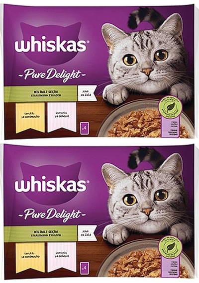 Whiskas Pouch Pure Delight Jöle İçinde Tavuklu Ve Somonlu Yetişkin Kedi Konservesi 8x85 Gr