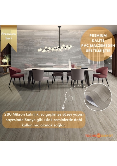 Technosmart 60 100cm Kendinden Yapışkanlı Parke Görünümlü Premium Zemin Duvar Kağıdı Dolap Kaplama Vizon