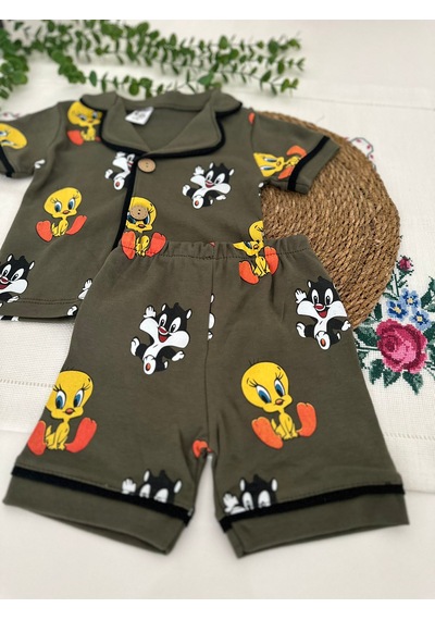 Tuem Bebek Tweety Ve Sylvester Desenli Unisex Bebek Şortlu Pijama Takımı Beden Ölçüleri Açıklamada Açık Haki Tuem Bebek Tweety Ve Sylvester Desenli Unisex Bebek Şortlu Pijama Takımı Beden Ölçüleri Açıklamada Açık Haki