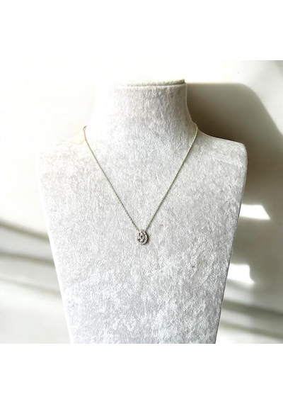 Oval Minik Taşlı Baget Çelik Kolye Gri