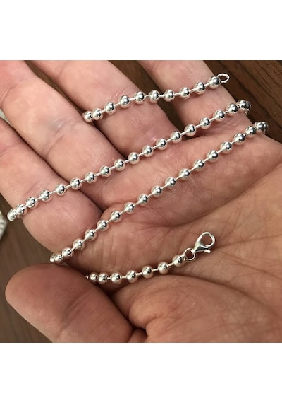 Gümüş Top Erkek Kolye Zincir ve Bileklik Set 33Gr 4Mm Msn19S