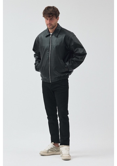 Unisex Oversize Basic Deri Ceket Siyah Billderi Unisex Oversize Basic Deri Ceket Siyah Billderi