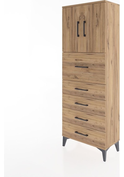 Arges Dolap 2 Raflı 5 Çekmeceli 2 Kapaklı 60x30x163 Çam-çam Çam