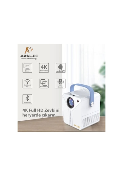 Android 4k Ultra Hd Wifi Projeksiyon Cihazı Usb Hdmi Tf Card Girişli Dahili Hoparlör Ekran Yansıtma