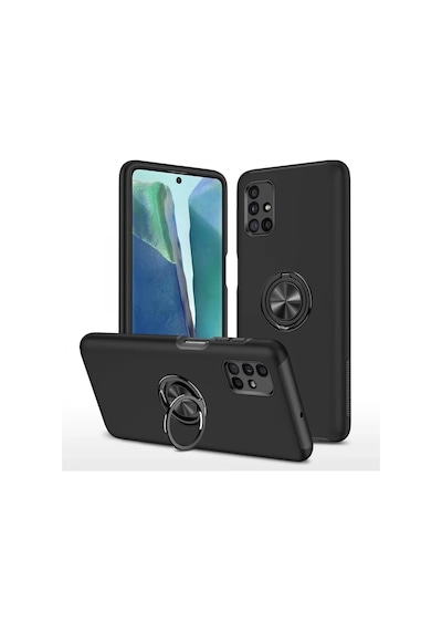 Newface Samsung Uyumlu Galaxy M51 Kılıf Elit Yüzüklü Kapak - Siyah Resimdeki