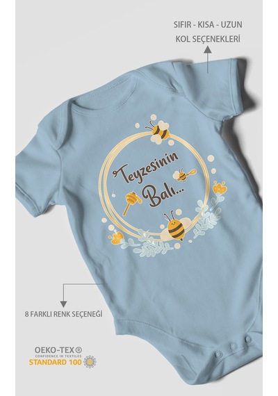 Morivokids Teyzesinin Balı Kısa Kollu Bebek Body %100 Pamuk Zbn93-kk Bebe Mavisi