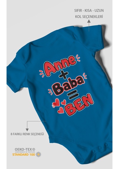 Morivokids Anne Ve Babaya Özel Kısa Kollu Bebek Body %100 Pamuk Koyu Mavi