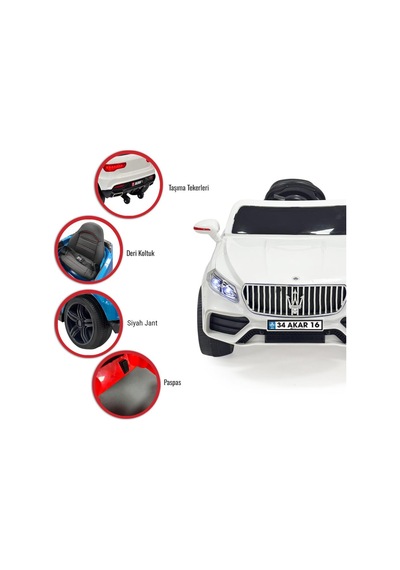 Massimo Gt 4x2 12v Uzaktan Kumandalı Led Farlı 2x Arka Süspansiyonlu Kemerli Çocuk Akülü Araba Beyaz