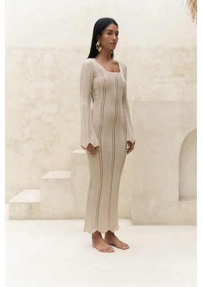 Mai Collection Mai Studios Co. Paulina Dantel Örgülü Bej Triko Elbise Bej
