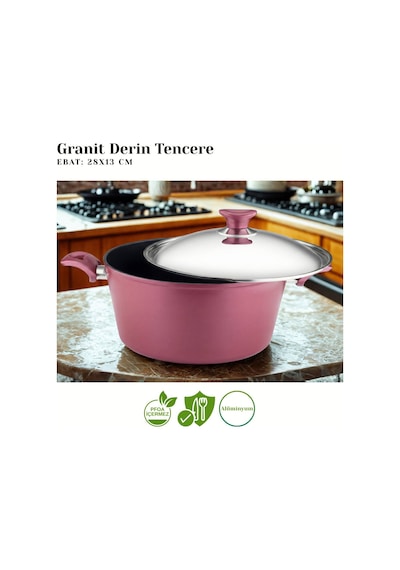 10 Parça Granit Set Çelik Kapak - Mürdüm Mürdüm