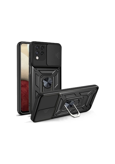 Fibaks Galaxy A12/m12 Uyumlu Kılıf Kamera Korumalı Sürgülü Yüzüklü Armor Military Tank