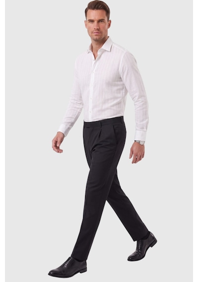 Rizzup Erkek Slim Fit %95 Pamuk Çizgi Dokulu Beyaz Ütü Gerektirmeyen Gömlek 2600002