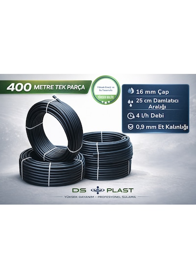 16 Mm 25 Cm Delikli Damla Sulama Borusu 400 Metre 4 L/h 0,9 Mm