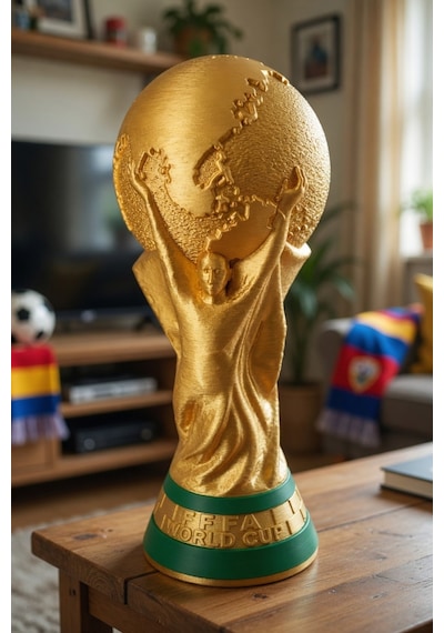 Dünya Kupası Temalı Dekoratif Kupa Biblosu Futbol Severlere Özel Masa Üstü Ve Raf Süsü