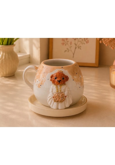 Soft Teddy Series El Yapımı Seramik Fincan Seti Açık Kahverengi