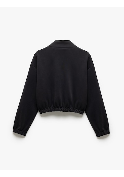 Koton Kolej Bomber Ceket Crop Kalın Modal Kumaş Düğmeli Cep Detaylı Siyah 5wak10096nk