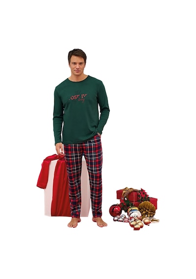 Over Sleep By Poleren Over Sleep 2252 Erkek Eşli Yılbaşı Pijama Takım Yeşil