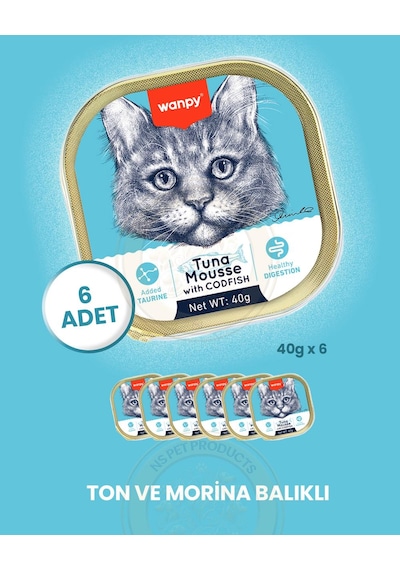Wanpy Kedi 40g 6'lı Ton & Morina Balıklı Alutray Yaş Mama