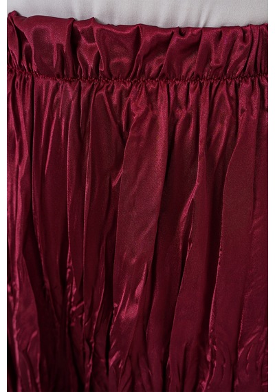 Bigdart Kadın Uzun Kırışık Parlak Etek 8034 - Bordo