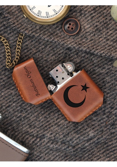Vagave Taba Renk Hakiki Deri Kılıflı Zippo Benzinli Çakmak