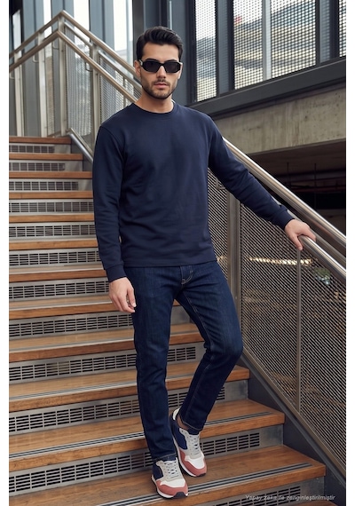 Buratti Pamuk Karışımlı Relaxed Fit Bisiklet Yaka Kazak Erkek Sweat 5905837 Lacivert