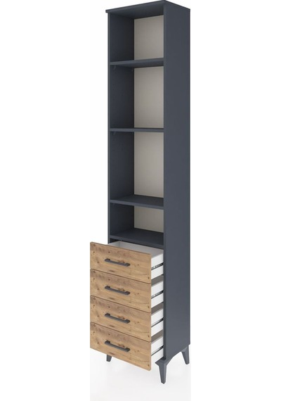 Arges Dolap 4 Raflı 4 Çekmeceli 44x30x221 Antrasit-çam Antrasit