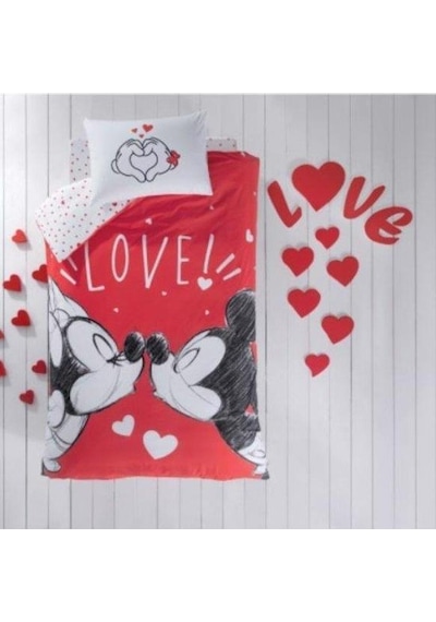 Taç Lisanslı Disney Minnie&Mickey Lovely %100 Pamuk Tek Kişilik N
