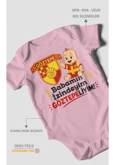 Morivokids Babamın İzindeyim Göztepeliyim Kısa Kollu Bebek Body %100 Pamuk Koyu Pembe