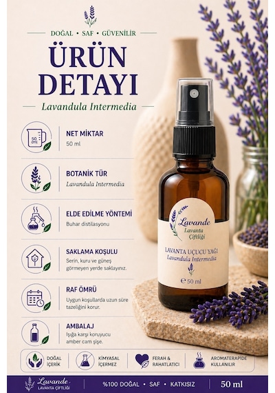 Lavande Lavanta Çiftliği Lavanta Yağı L.Angustifolia Sprey 50 ML