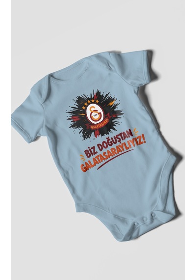 Morivokids Biz Doğuştan Galatasaraylıyız Kısa Kollu Bebek Body %100 Pamuk Bebe Mavisi