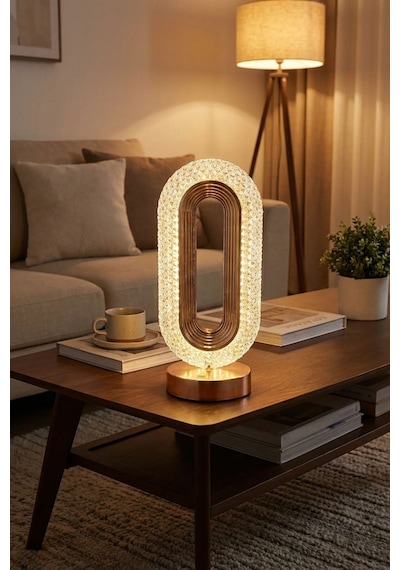 Plentiful Plentiful Oval Şeklinde Kristal Led Masa Lambası Dokunmatik, 3 Renk Işık Modlu, Şarjlı Dekoratif Gec