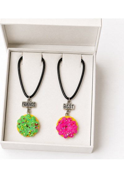 Çocuklar İçin Donut Figürlü Best Friends İkili Arkadaşlık Kolyesi Hediye Çok renkli