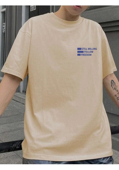 Flood Of Style Unisex Oversize Follow Freedom Baskılı T-shirt Bej