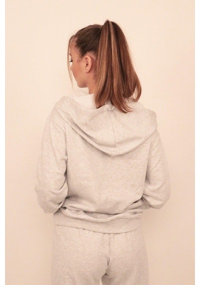 Rich Kadın Baskılı Kapüşonlu Sweatshirt Gri