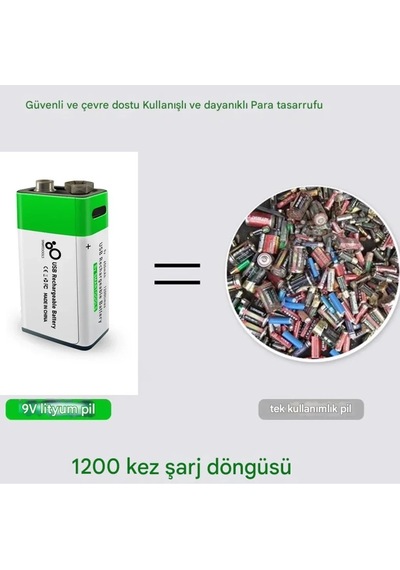 Type-c Şarj Edilebilir Li-ion 9v 650mah Pil
