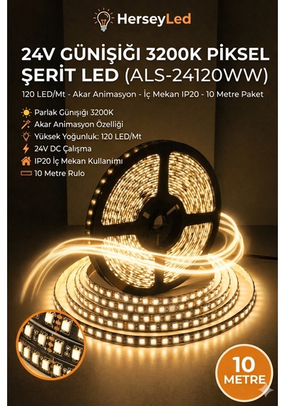 24 Volt Günışığı Akar Yürüyen Piksel Şerit Led 2835 Çip 120 Led 10 Metre