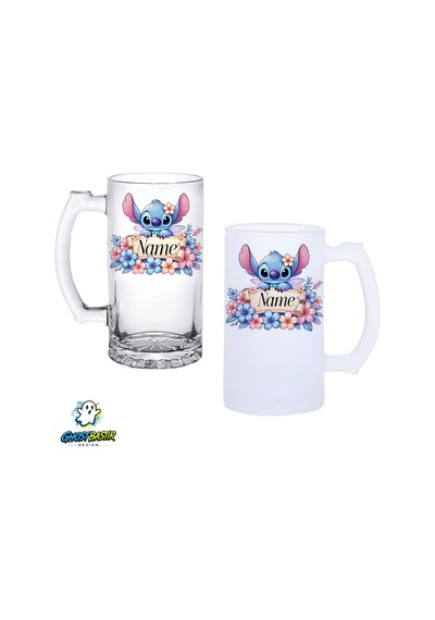 Kişiye Özel Stitch Kulplu Bira Bardağı Buzlu Veya Şeffaf Seçenekli 0320