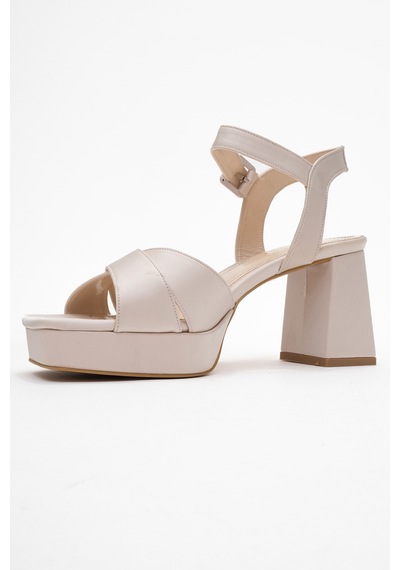 Luvishoes Luvi Shoes Lisbon Bej Saten Çapraz Bantlı Kadın Platform Topuklu Ayakkabı Bej Saten